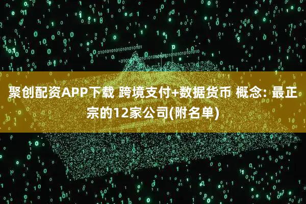 聚创配资APP下载 跨境支付+数据货币 概念: 最正宗的12家公司(附名单)